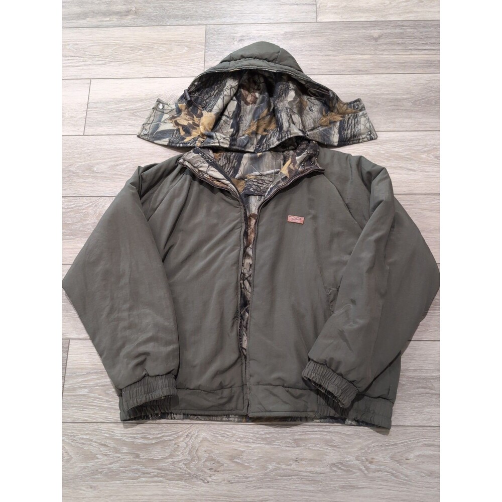 WOOLRICH REVERSIBLE GREEN/CAMO THERMORE INSULATION HOODED JACKET MENS XL GUC